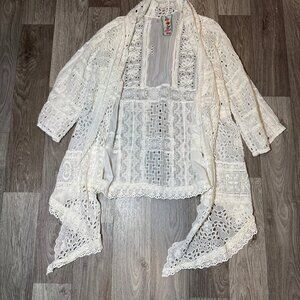 JOHNNY WAS WHITE KIMONO/DUSTER SIZE L